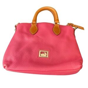 Dooney & Bourke Dillon Crossbody Satchel hot pink/tan, gold hardware, zip.